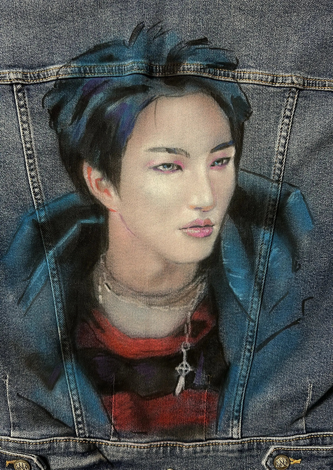 Seonghwa ATEEZ Custom Denim Jacket – Hand-Painted Airbrushed Seonghwa Jacket Pop Brush - Adam Benet Shaw