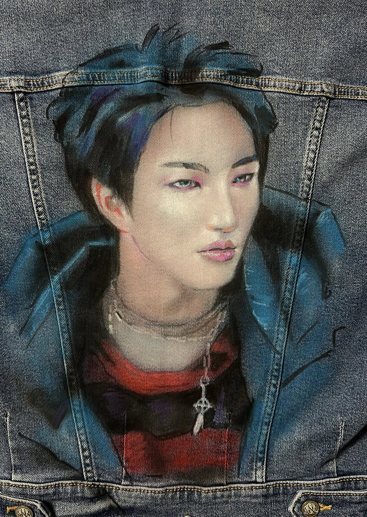 Seonghwa ATEEZ Custom Denim Jacket – Hand-Painted Airbrushed Seonghwa Jacket Pop Brush - Adam Benet Shaw