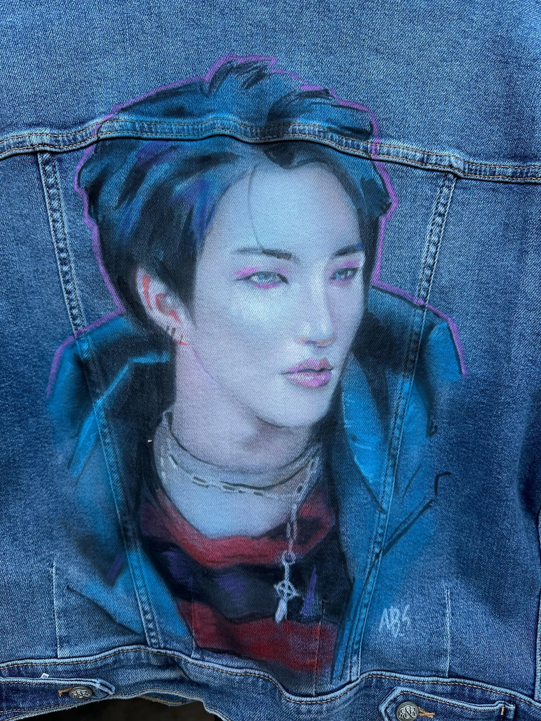 Seonghwa ATEEZ Custom Denim Jacket – Hand-Painted Airbrushed Seonghwa Jacket Pop Brush - Adam Benet Shaw