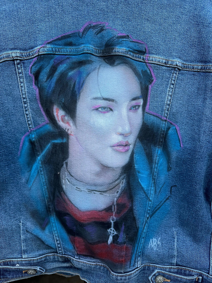 Seonghwa ATEEZ Custom Denim Jacket – Hand-Painted Airbrushed Seonghwa Jacket Pop Brush - Adam Benet Shaw