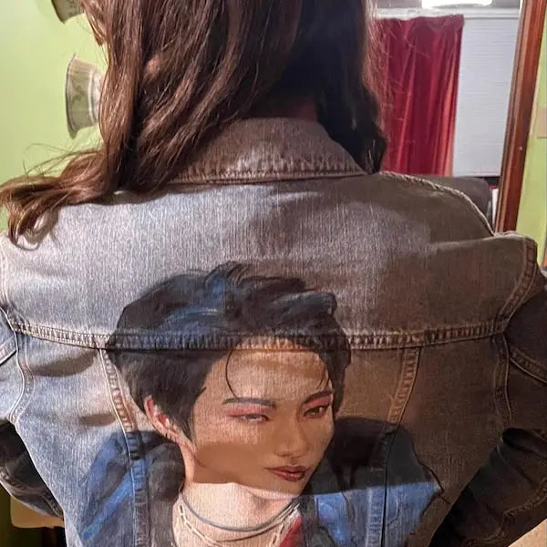 Seonghwa ATEEZ Custom Denim Jacket – Hand-Painted Airbrushed Seonghwa Jacket Pop Brush - Adam Benet Shaw