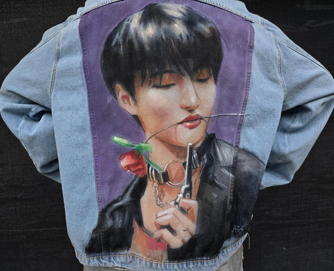 Custom Popbrush Seonghwa ATEEZ hand-painted denim jacket, size XXXL