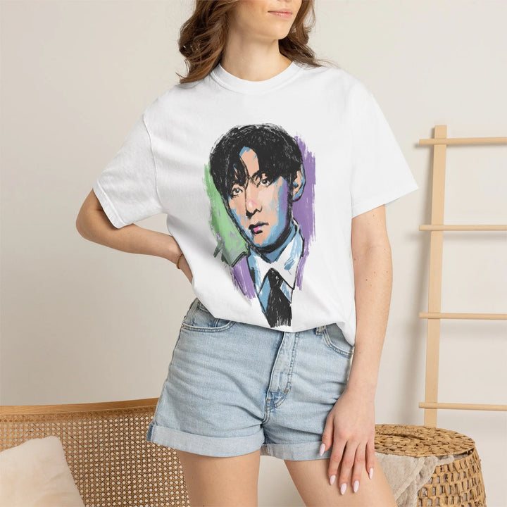 Sketch Portrait T-Shirt — Watercolor illo of V of BTS Printify - Adam Benet Shaw