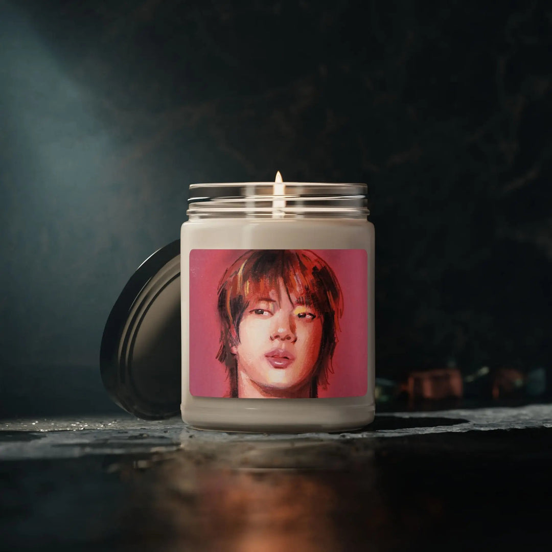 Soy Candle, BTS Jin Kpop Astronaut Design, Aromatherapy Candle, Jin of Worldwide Handsome, 9oz Candle, Eco-Friendly Candle, Gift for Kpop Printify - Adam Benet Shaw