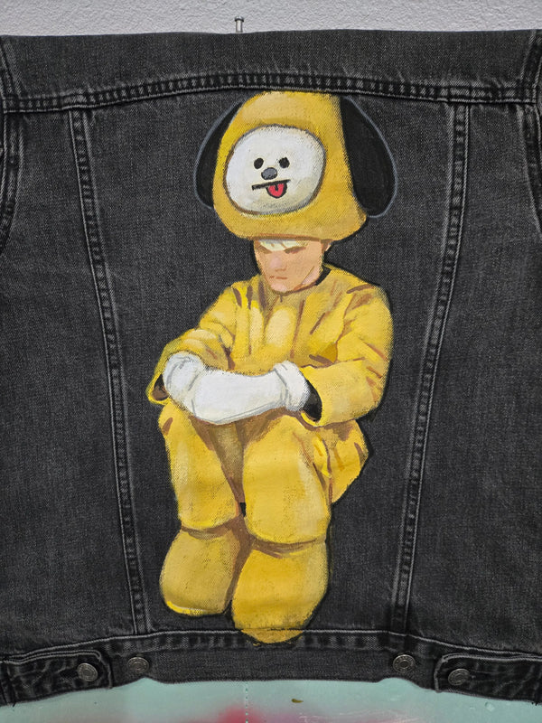 Suga BTS Chimmy airbrush denim jacket hand-painted by PopBrush