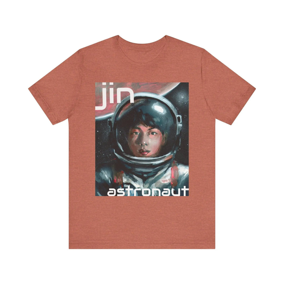 T-Shirt Jin of BTS Astronaut Worldwide Handsome Super Tuna Happy Running Wild Unisex Jersey Short Sleeve Tee Printify - Adam Benet Shaw