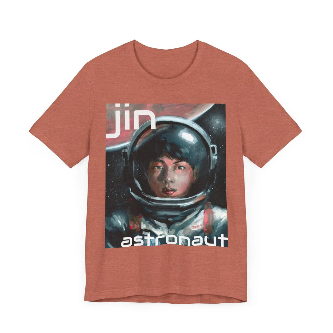 T-Shirt Jin of BTS Astronaut Worldwide Handsome Super Tuna Happy Running Wild Unisex Jersey Short Sleeve Tee Printify - Adam Benet Shaw