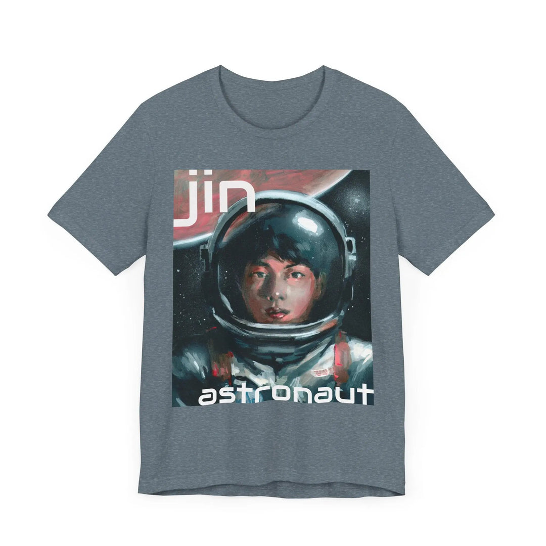 T-Shirt Jin of BTS Astronaut Worldwide Handsome Super Tuna Happy Running Wild Unisex Jersey Short Sleeve Tee Printify - Adam Benet Shaw