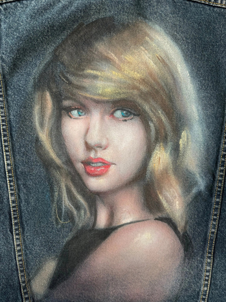 Taylor Swift Custom Denim Jacket – Hand-Painted Swiftie Fan Art Pop Brush - Adam Benet Shaw