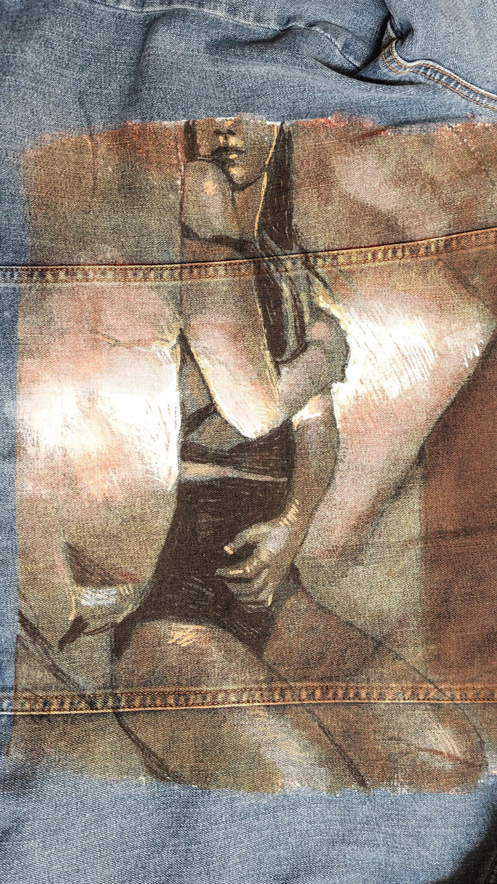 Taylor Swift Tortured Poets Denim Jacket – Hand-Painted “TTPD” Era Fan Art Pop Brush - Adam Benet Shaw