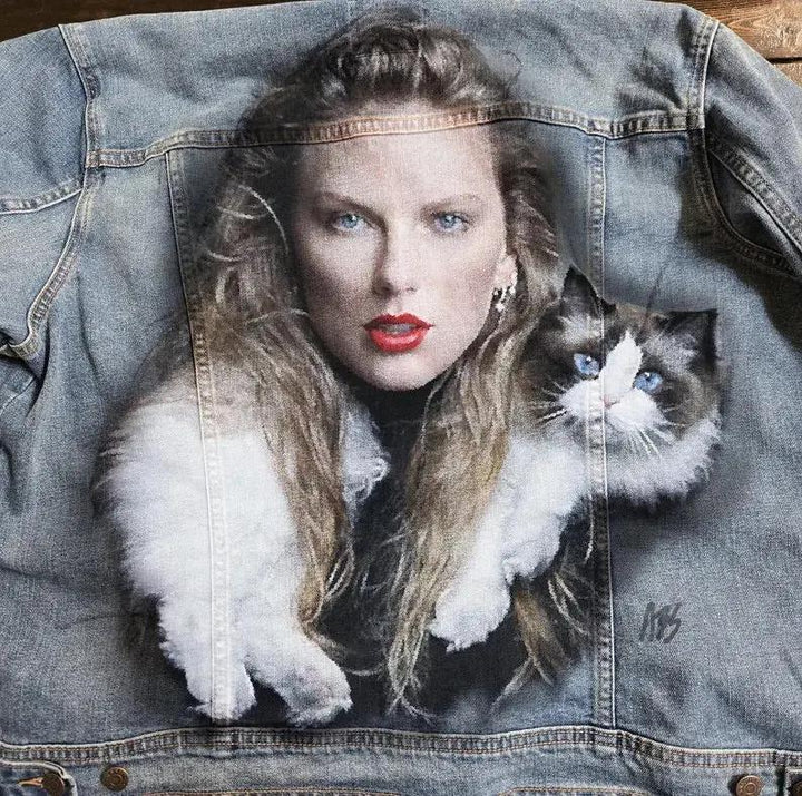 Taylor Swift “Cat Era” Custom Denim Jacket – Hand-Painted Swiftie Fan Art Pop Brush - Adam Benet Shaw