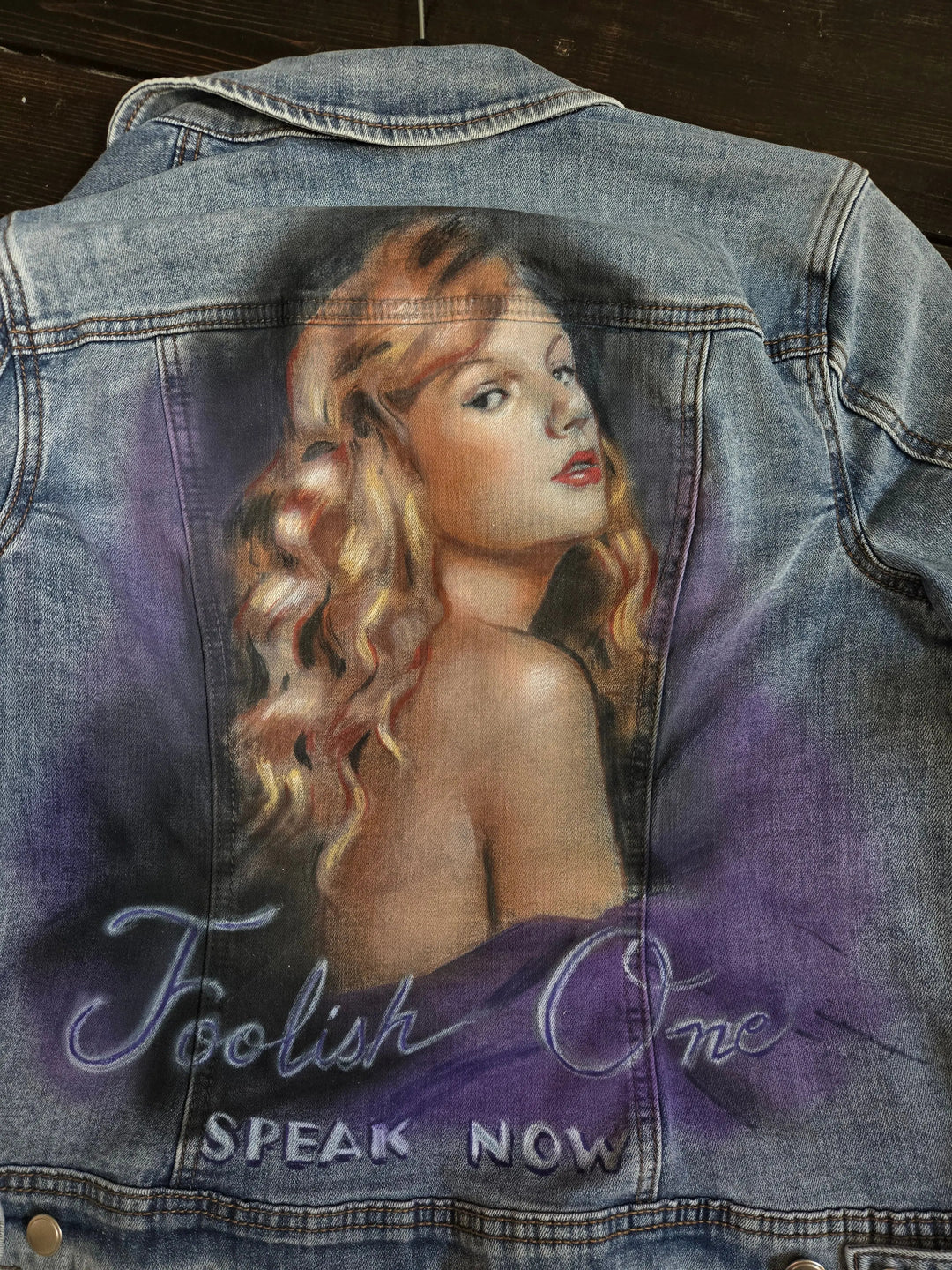 Taylor Swift “Foolish One” Denim Jacket – Hand-Painted Speak Now Era Fan Art Pop Brush - Adam Benet Shaw