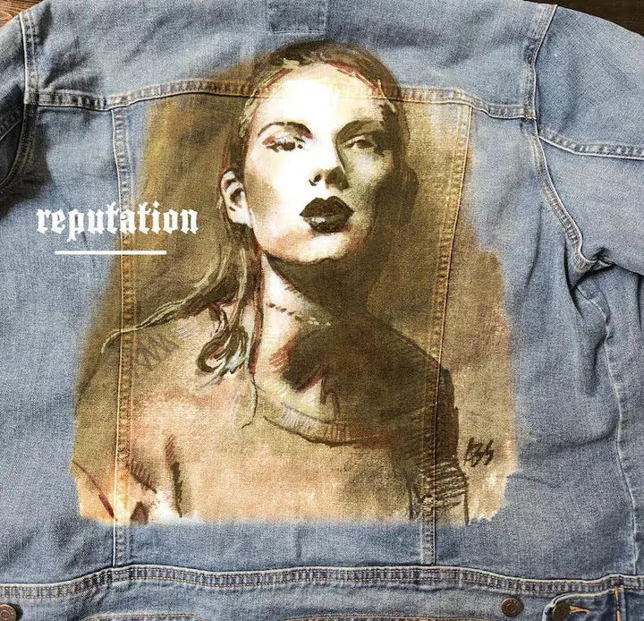 Taylor Swift “Reputation” Custom Denim Jacket – Hand-Painted Swiftie Fan Art Pop Brush - Adam Benet Shaw