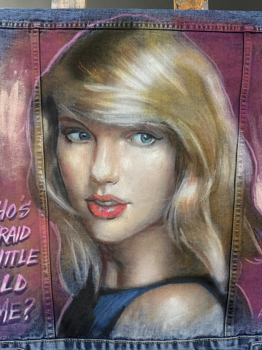 Taylor Swift “Who’s Afraid of Little Old Me?” Jacket – Hand-Painted Tortured Poets Era Fan Art Pop Brush - Adam Benet Shaw