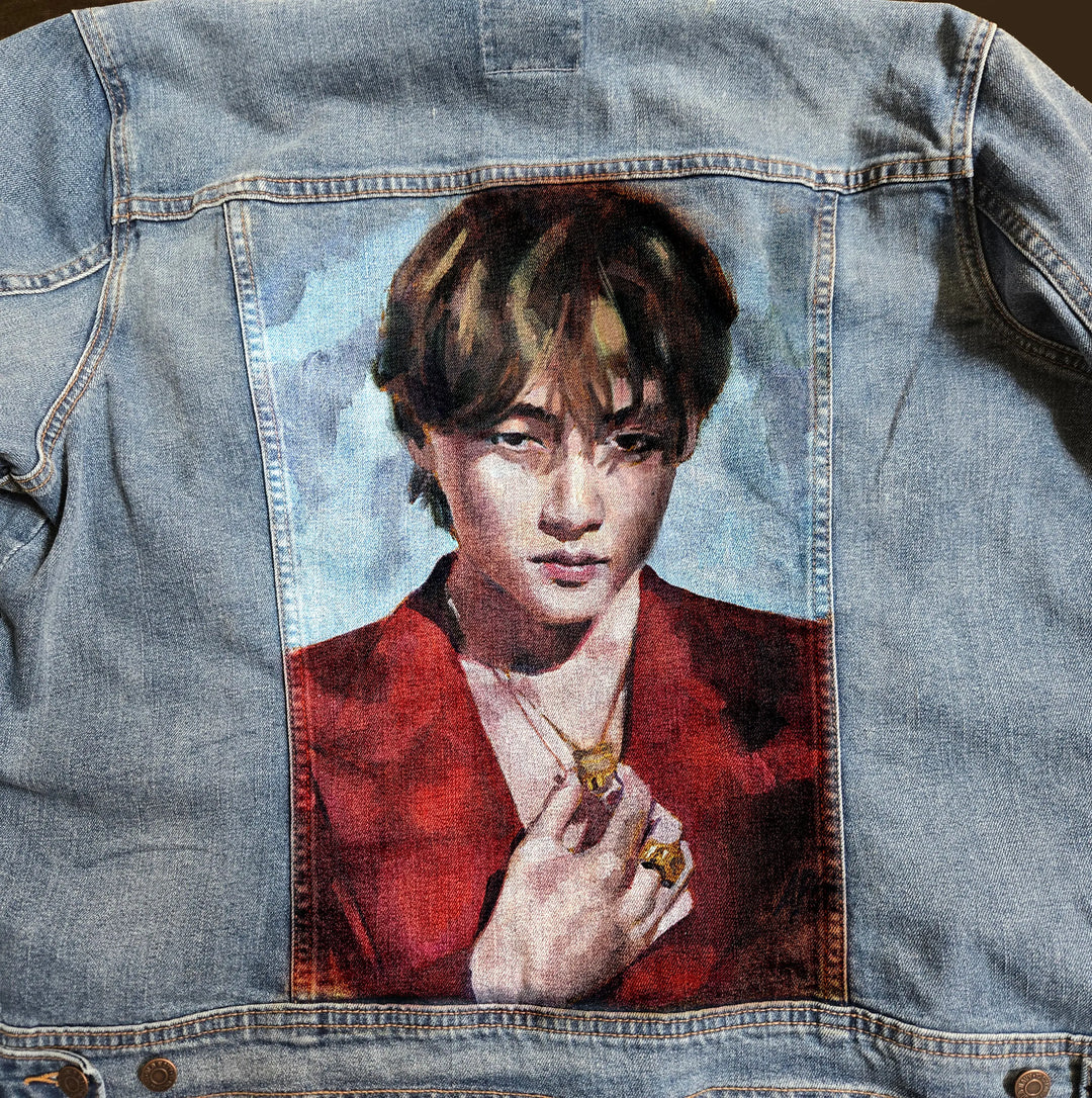 V BTS Custom Denim Jacket – Hand-Painted Airbrushed V Jacket Pop Brush - Adam Benet Shaw