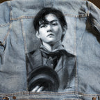 V BTS Denim Jacket – Hand-Painted Airbrushed Charcoal V Denim Jacket