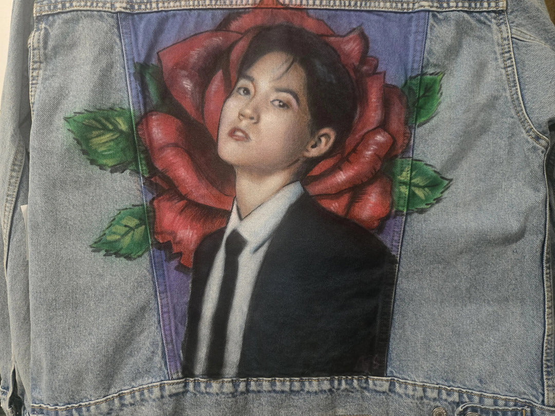 Woosung Custom Denim Jacket – Hand-Painted Airbrushed Woosung Jacket (Large) Pop Brush - Adam Benet Shaw