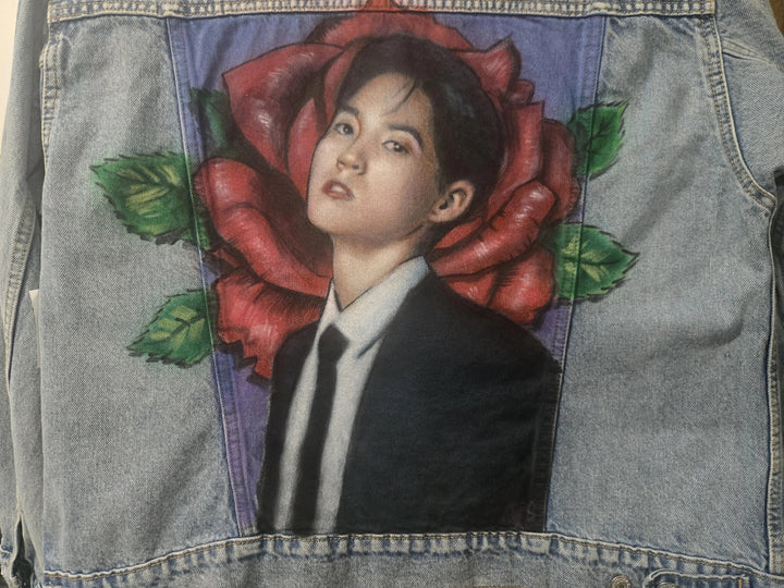Woosung Custom Denim Jacket – Hand-Painted Airbrushed Woosung Jacket (Large) Pop Brush - Adam Benet Shaw