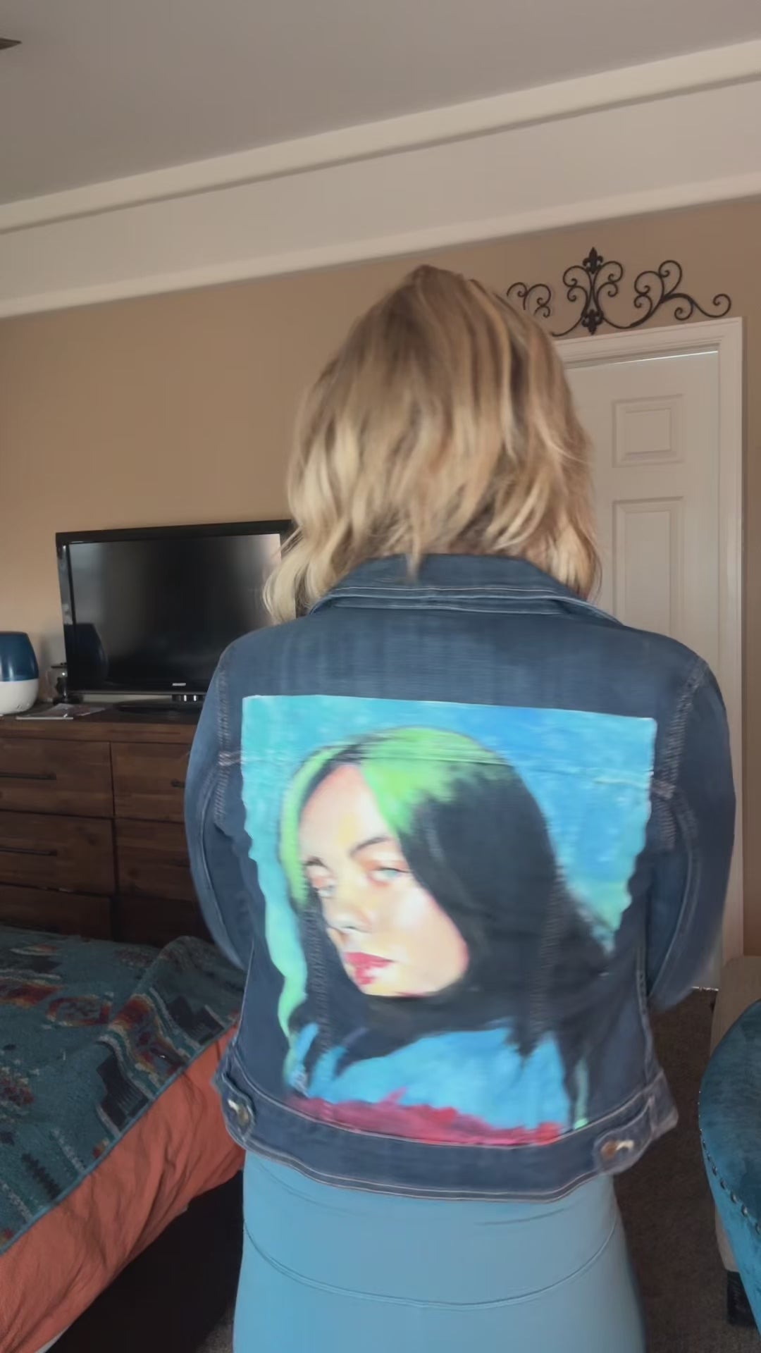 Billie Eilish Custom Denim Jacket – Hand-Painted Fan Art Streetwear